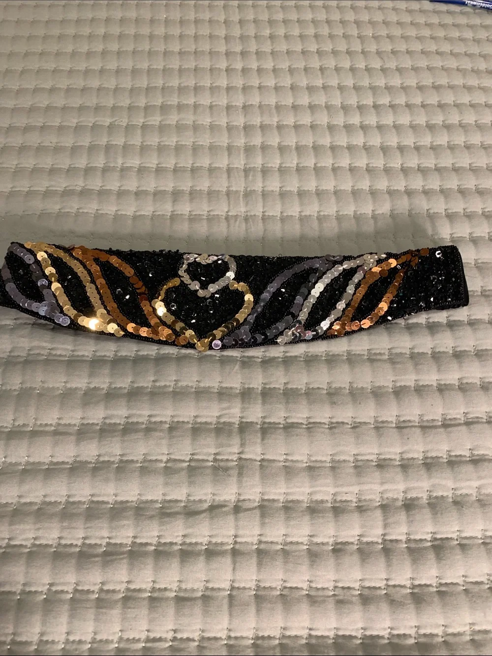 Milor Vintage sequins & Beads Wide Belt Like NEW Copper Silver Gold Size S-M